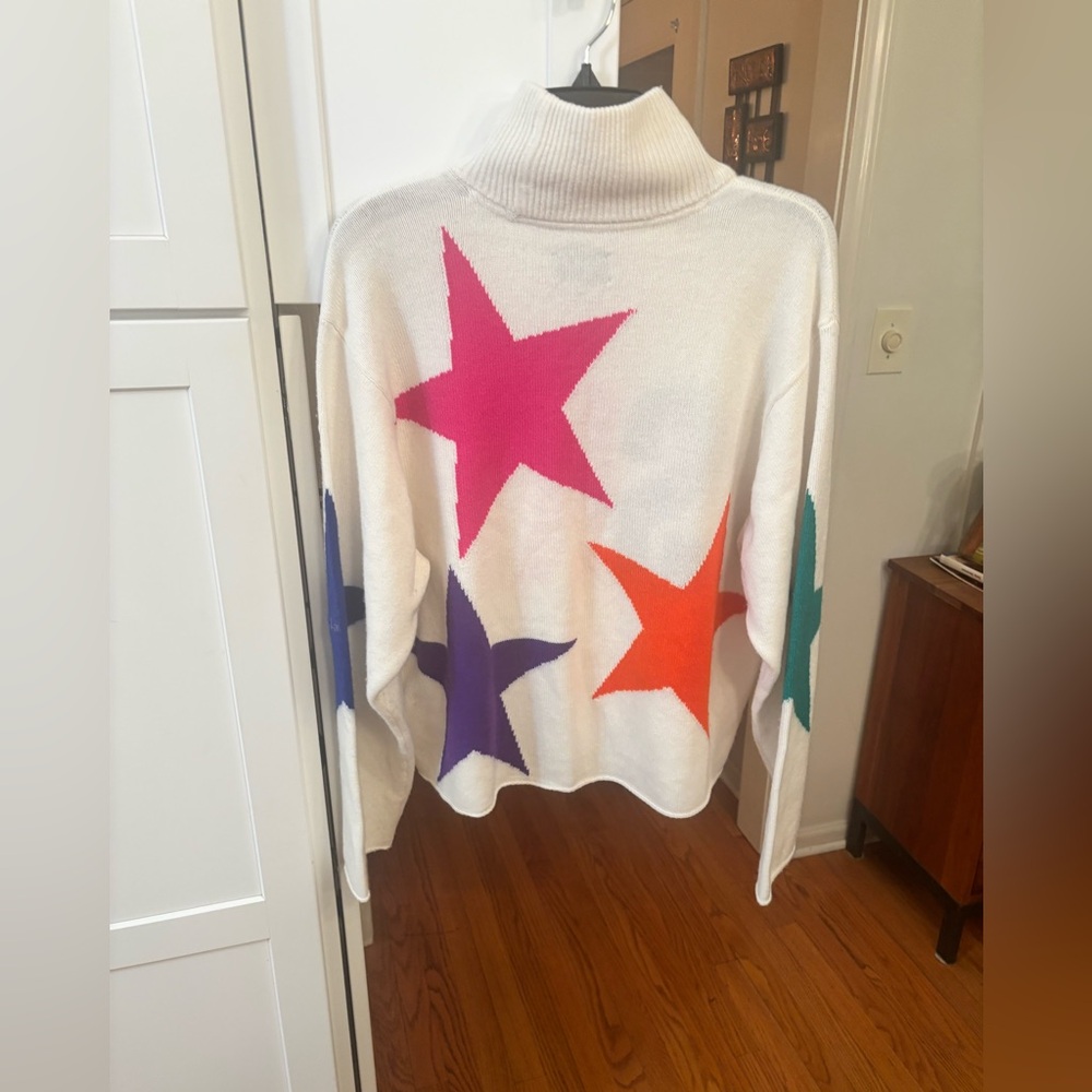 Goldbergh Calore star print long sleeve turtleneck sweater in cream multicolor - Picture 7 of 9
